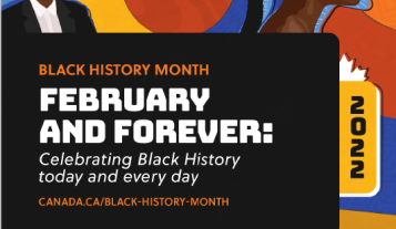 Poster for Black History Month. Muted colour background, with 3 paintings/drawings of Black individuals. Text reads: Black History Month, February and Forever: Celebrating Black History today and everyday. 